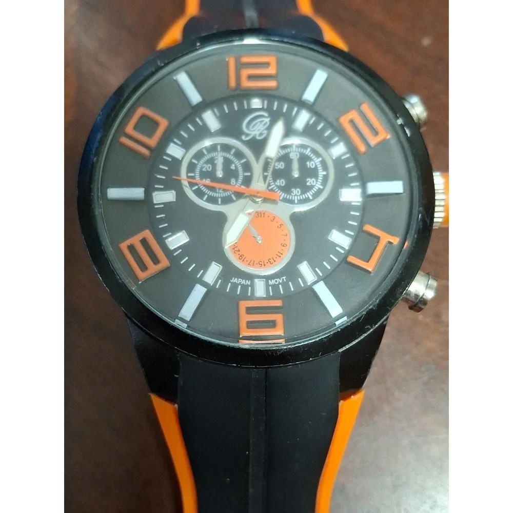 Charles Raymond Mens 48mm Orange & Black Silicone Fashion Sports Watch. Pre-worn
